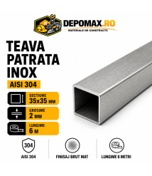 Teava patrata inox AISI 304, 35 x 35 x 2 mm, 6 metri